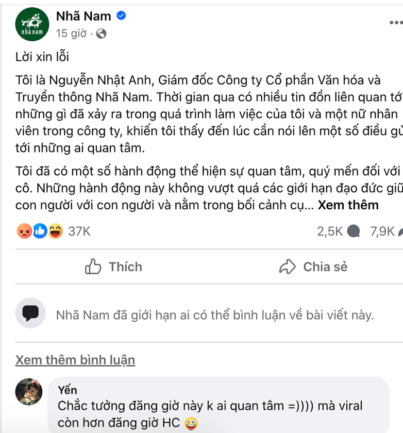 Bài viết của ông Nguyễn Nhật Anh, Giám đốc công ty Nhã Nam trên mạng Bài viết của ông Nguyễn Nhật Anh, Giám đốc công ty Nhã Nam trên mạng