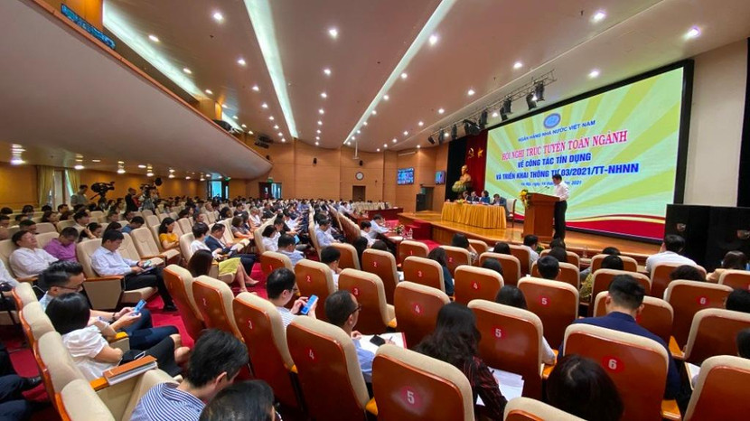 Quang cảnh Hội nghị sáng nay tại Trụ sở Ngân hàng Nhà nước