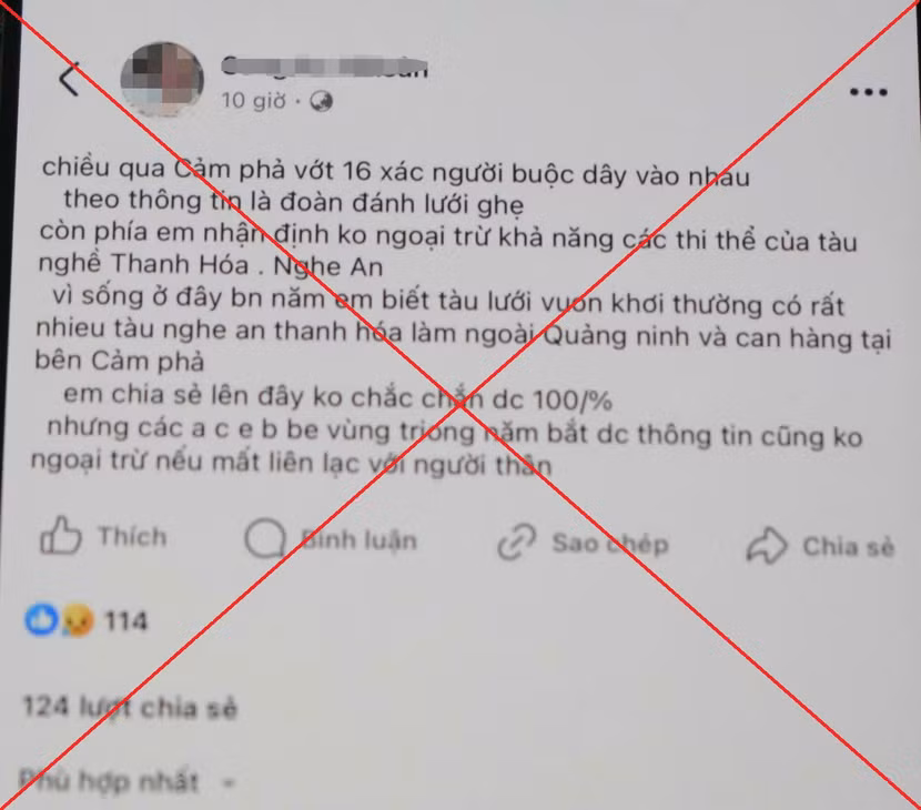 Thông tin thất thiệt mà H. đăng tải trên trang facebook cá nhân
