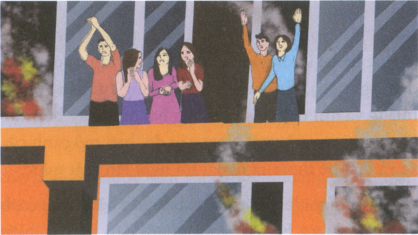 Hình 1: Các nạn nhân mắc kẹt trên cao khi tránh đám cháy Hình 1: Các nạn nhân mắc kẹt trên cao khi tránh đám cháy