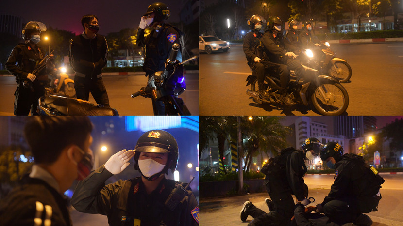 Lực lượng Cảnh sát cơ động, CATP Hà Nội tuần tra đêm nhằm phát hiện, ngăn chặn tội phạm. Ảnh: LAM THANH Lực lượng Cảnh sát cơ động, CATP Hà Nội tuần tra đêm nhằm phát hiện, ngăn chặn tội phạm. Ảnh: LAM THANH