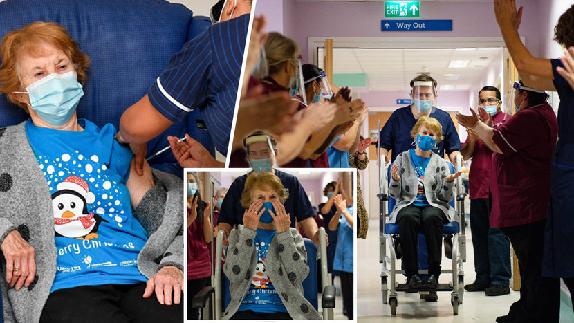 Cụ bà Margaret Keenan, 90 tuổi, người Anh, đã trở thành người đầu tiên trên thế giới được tiêm vaccine Pfizer/BioNTech