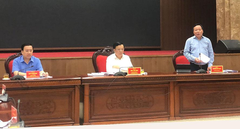 Các đồng chí lãnh đạo thành phố Hà Nội dự giao ban trực tuyến Ban Chỉ đạo quốc gia phòng, chống dịch Covid-19 tại điểm cầu Hà Nội