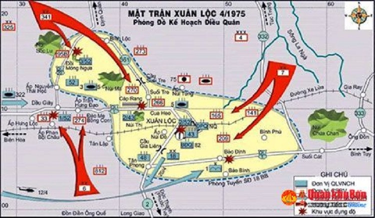 Sơ đồ mặt trận Xuân Lộc tháng 4-1975. Ảnh: Baoquankhu4.com.vn