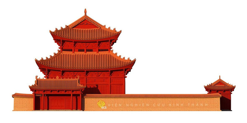 Hình thái kiến trúc thời Lý được phục dựng bởi Viện Nghiên cứu Kinh thành