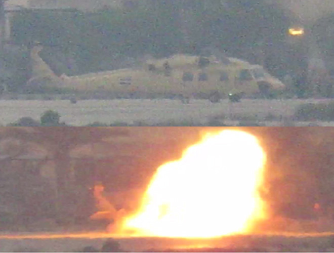 Hình ảnh chiếc trực thăng trước và khi vụ tấn công xảy ra Hình ảnh chiếc trực thăng trước và khi vụ tấn công xảy ra