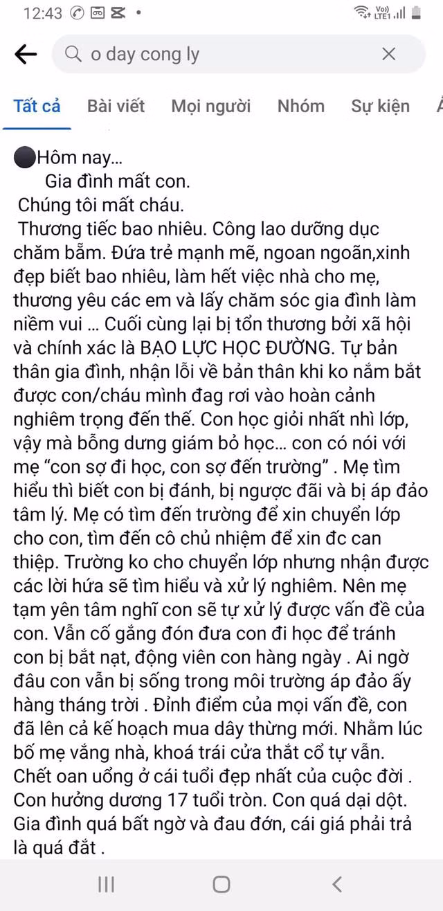 Bài đăng xôn xao trên mạng xã hội về sự việc của N.