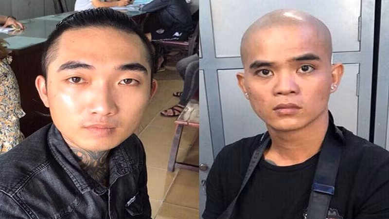 Nghi can Nguyễn Văn Tươi (phải) và Nguyễn Xuân Trường tại cơ quan công an