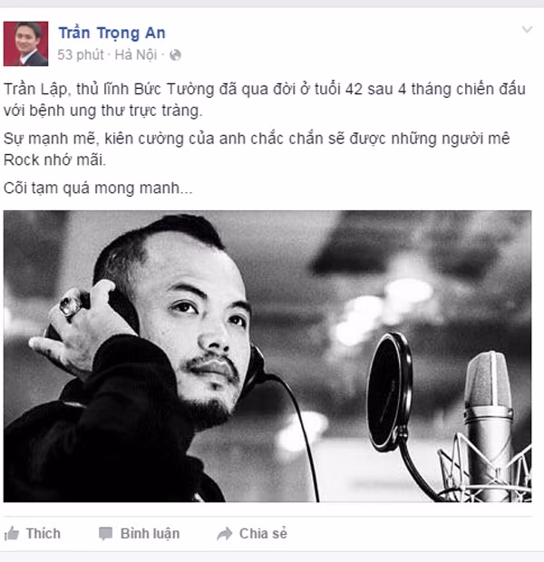 Cộng đồng mạng xót xa chia buồn trước sự ra đi của Trần Lập ảnh 3