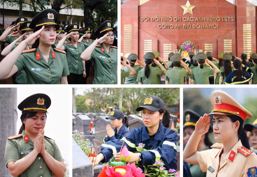 Các nữ cán bộ chiến sỹ Công an Thủ đô thành kính dâng hương, tưởng niệm các Anh hùng liệt sỹ