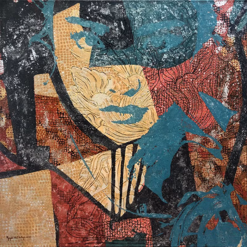Bóng Nắng 01. The Shadow of Sunshine 01 2020. Sơn mài trên toan. Lacquer on canvas. 100 x 100 cm