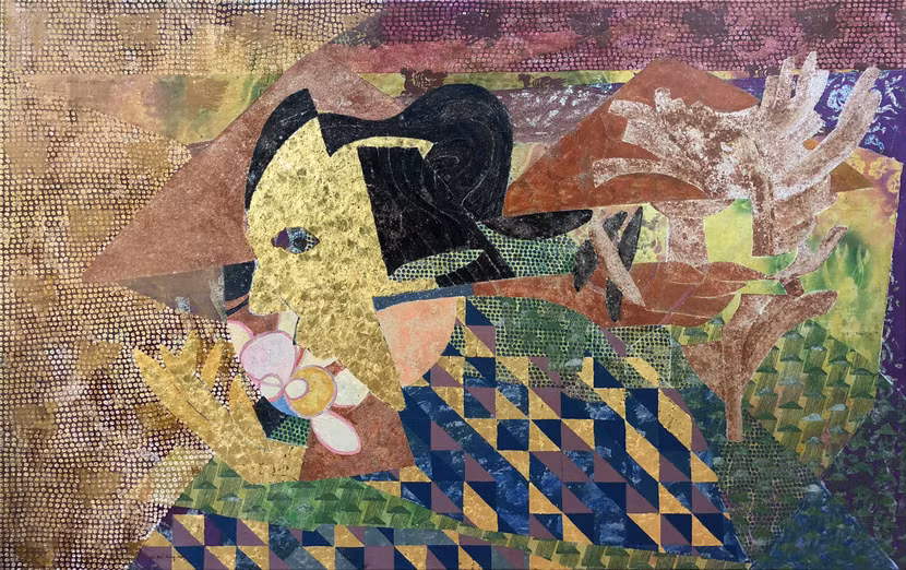 Dưới Tán Cây 02. Under the Tree 02 2020. Sơn mài trên toan. Lacquer on canvas. 128 x 194 cm