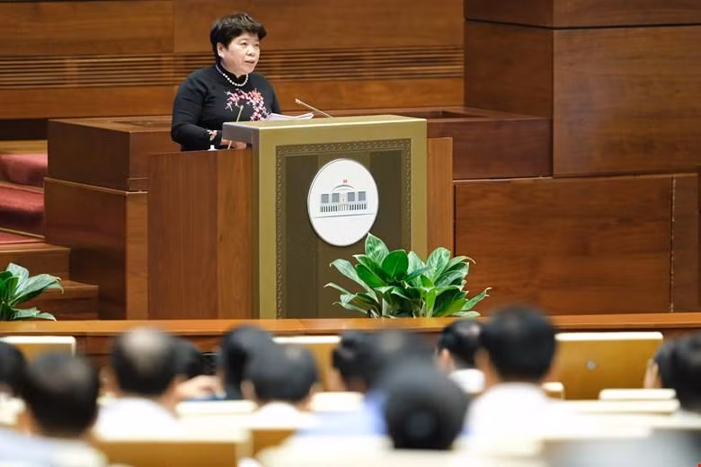 Chủ nhiệm Ủy ban Xã hội Nguyễn Thúy Anh báo cáo trước Quốc hội