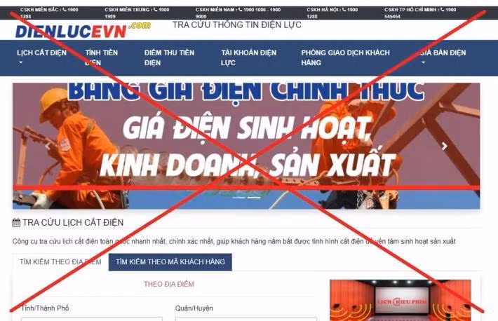 Website giả mạo EVN đã được cảnh báo và ngăn chặn