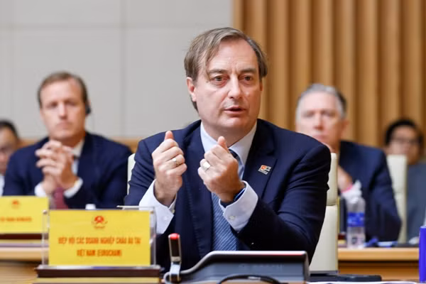Ông Bruno Jaspaert, Chủ tịch Hiệp hội doanh nghiệp châu Âu tại Việt Nam tại tọa đàm giữa Thủ tướng Phạm Minh Chính với doanh nghiệp châu Âu ngày 2-3