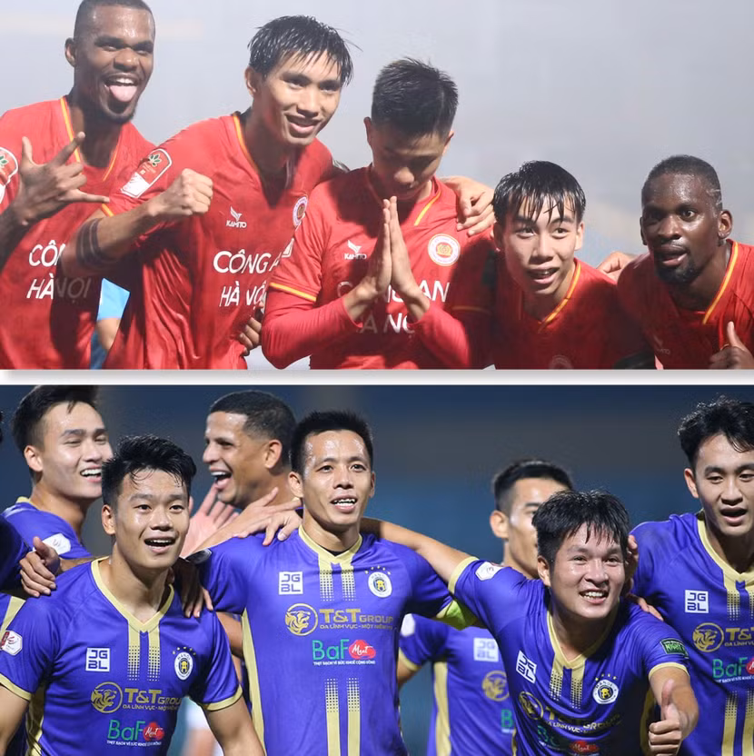 Công an Hà Nội FC (ảnh trên) và Hà Nội FC đều sở hữu dàn sao chất lượng