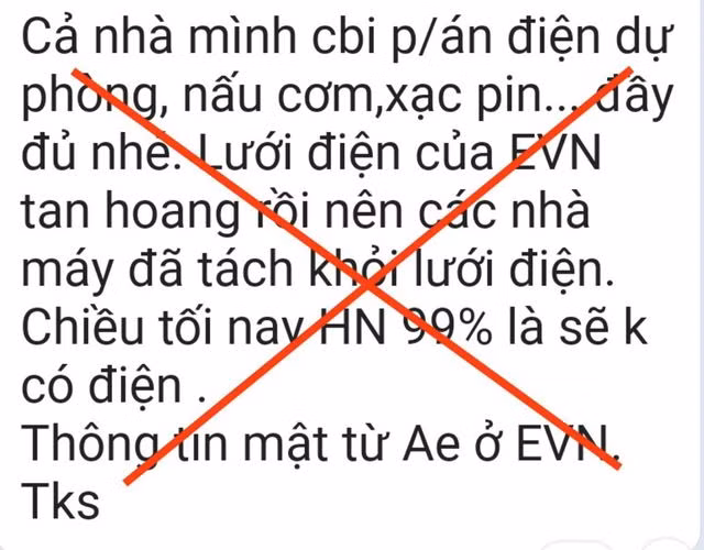 Thông tin không chính xác về việc cắt điện trên toàn TP Hà Nội