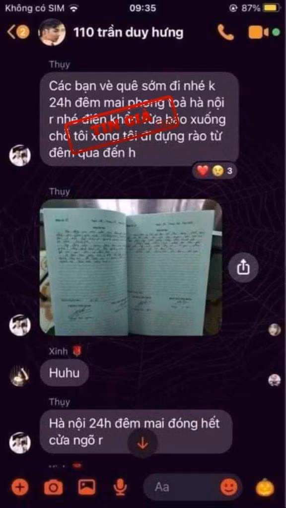 Thông tin phong tỏa Hà Nội do Covid-19 là tin giả Thông tin phong tỏa Hà Nội do Covid-19 là tin giả