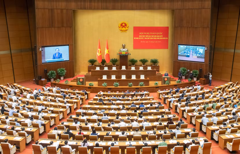 Quang cảnh hội nghị tại điểm cầu hội trường Quốc hội