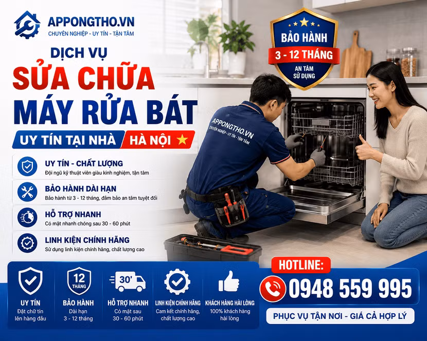 18 địa chỉ sửa máy rửa bát tại nhà Hà Nội uy tín, hỗ trợ 24/7 ảnh 1