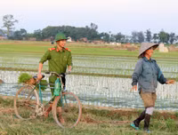 Những chiến sĩ công an hăng hái xuống đồng giúp dân cấy lúa