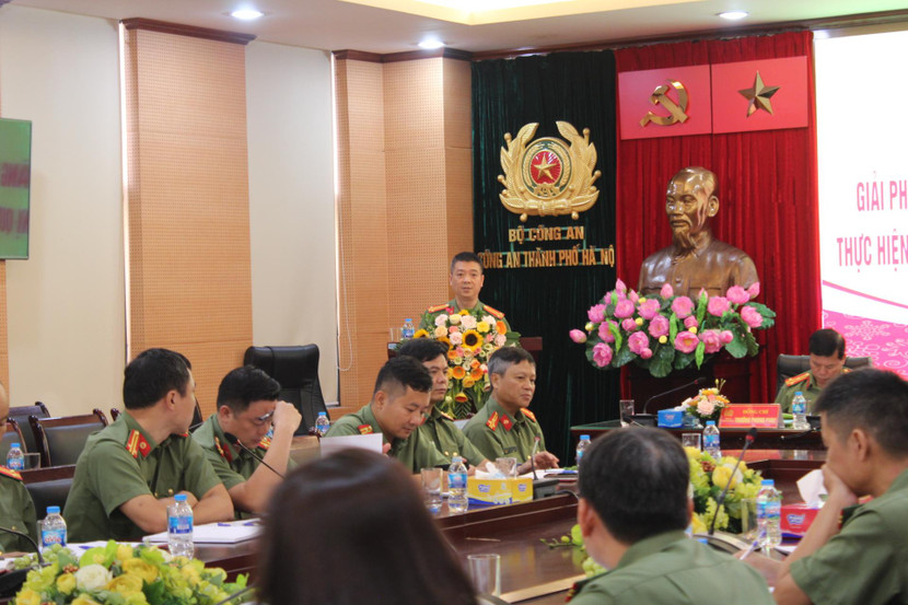 Trung tá Nguyễn Hải Trường, Đội trưởng Đội 4, Phòng PA 07, CATP Hà Nội tham luận tại buổi tọa đàm