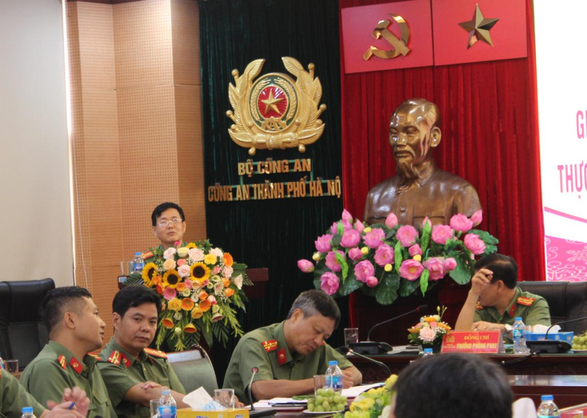 Thượng tá Lê Anh Tuấn, Phó trưởng Phòng Kỹ thuật nghiệp vụ, CATP Hà Nội tham luận tại buổi tọa đàm