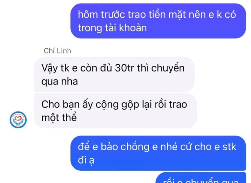 Tin nhắn của đối tượng mạo danh câu lạc bộ thiện nguyện gửi cho mẹ cháu bé mắc bệnh hiểm nghèo