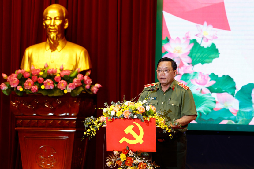 Trung tướng Nguyễn Hải Trung, Ủy viên Ban Thường vụ Thành ủy, Bí thư Đảng ủy, Giám đốc CATP phát biểu tổng kết hội thi