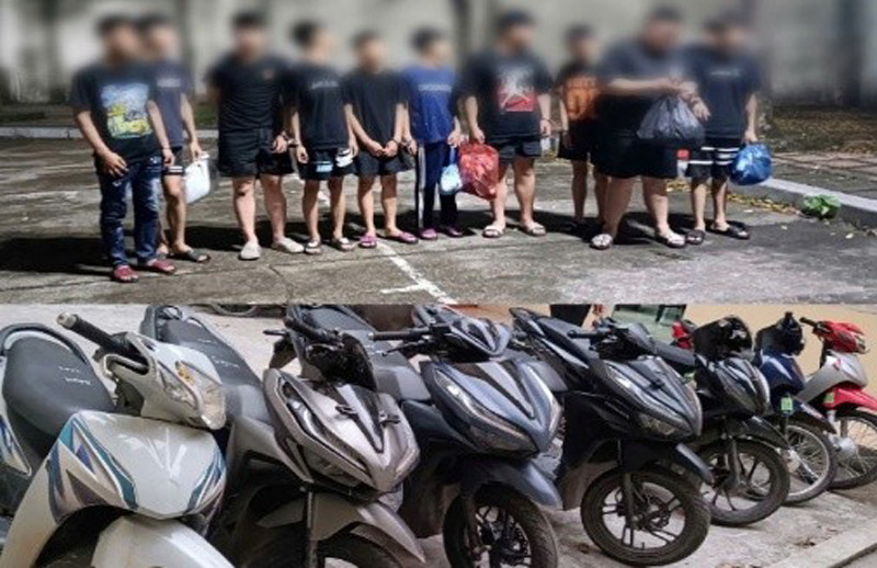 Nhóm đối tượng cùng tang vật bị cơ quan Công an bắt giữ