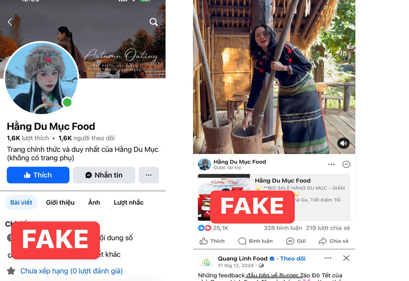 Trang fanpage giả mạo mà chị H đã liên lạc Trang fanpage giả mạo mà chị H đã liên lạc