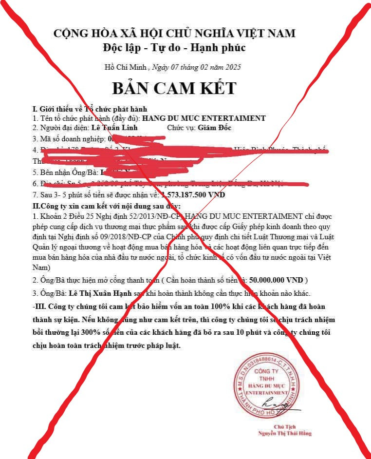 Bản cam kết giả mạo đưa chị H vào bẫy lừa Bản cam kết giả mạo đưa chị H vào bẫy lừa