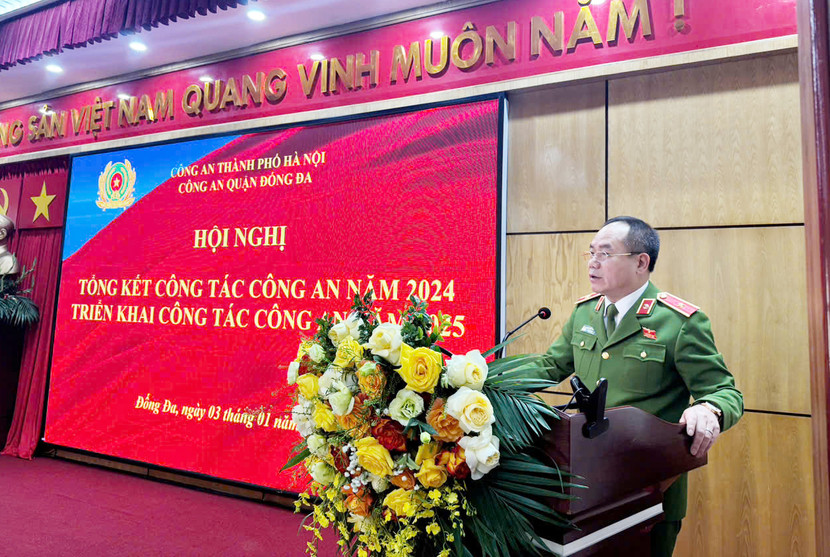 Thiếu tướng Nguyễn Thanh Tùng, Phó Giám đốc CATP phát biểu chỉ đạo tại hội nghị