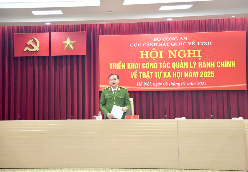 Trung tướng Nguyễn Văn Long, Thứ trưởng Bộ Công an phát biểu tại hội nghị