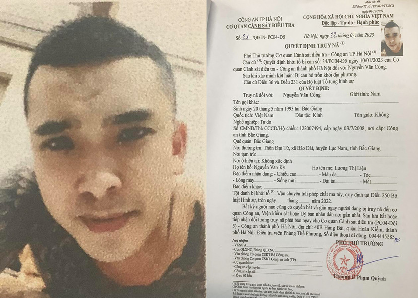 Đối tượng Nguyễn Văn Công và lệnh truy nã của Cơ quan CSĐT CATP Hà Nội
