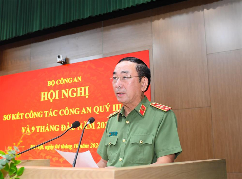 Thượng tướng Trần Quốc Tỏ, Ủy viên Trung ương Đảng, Thứ trưởng Bộ Công an phát biểu khai mạc Hội nghị