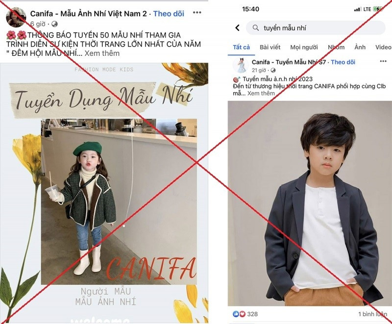 Một fanpage giả mạo tuyển mẫu nhí Một fanpage giả mạo tuyển mẫu nhí