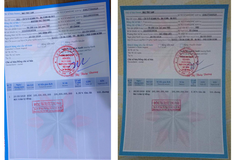 2 trong số 3 quyển số tiết kiệm giả Lan đặt mua trên mạng 2 trong số 3 quyển số tiết kiệm giả Lan đặt mua trên mạng