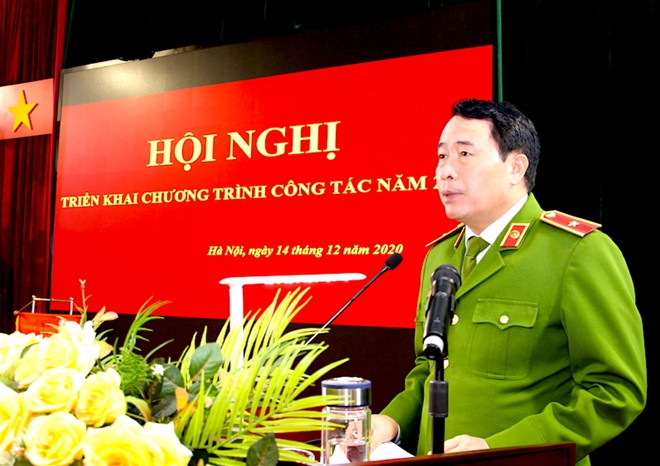 Thiếu tướng Lê Quốc Hùng, Thứ trưởng Bộ Công an phát biểu tại hội nghị