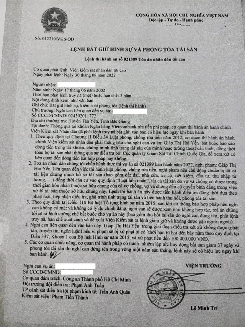 Lệnh bắt giữ hình sự và phong tỏa tài sản mạo danh Viện trưởng VKSND tối cao Lệnh bắt giữ hình sự và phong tỏa tài sản mạo danh Viện trưởng VKSND tối cao