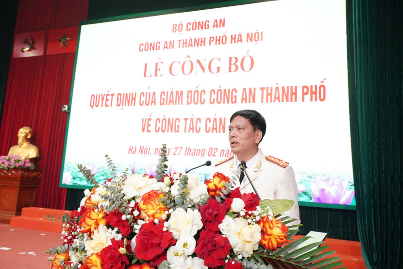 Đại tá Nguyễn Thành Trung, Trưởng CAH Chương Mỹ phát biểu cảm ơn