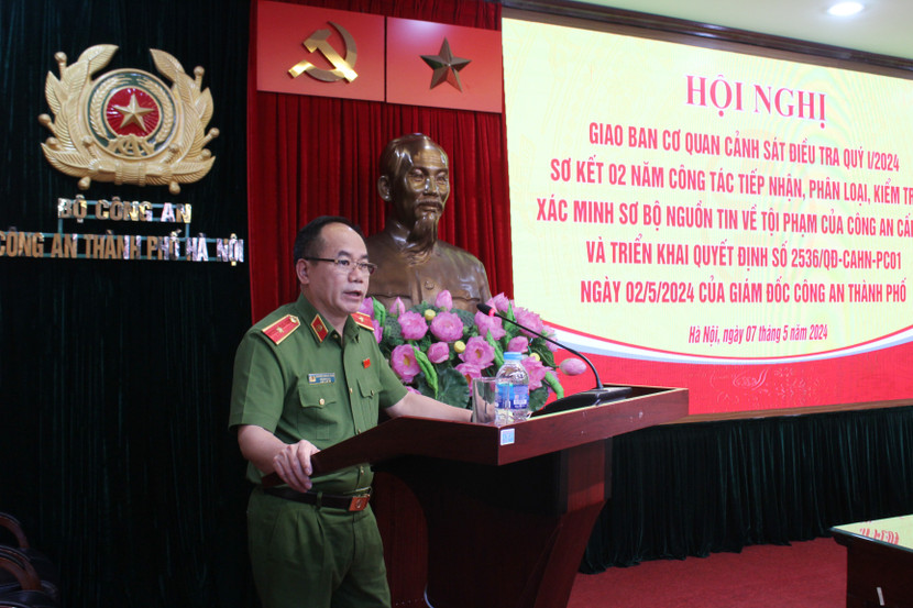 Thiếu tướng Nguyễn Thanh Tùng, Phó Giám đốc CATP, Thủ trưởng Cơ quan CSĐT CATP phát biểu tại hội nghị