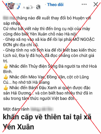 Bài viết đăng tải có nội dung gây hoang mang dư luận