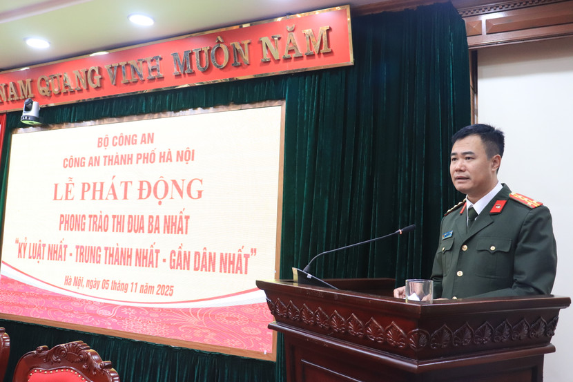 Đại tá Nguyễn Ngọc Quyền, Phó Bí thư Đảng ủy, Phó Giám đốc CATP phát động phong trào thi đua &quot;Ba nhất&quot;