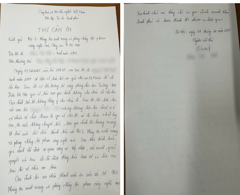 Lá thư cảm ơn của bà P.T.A