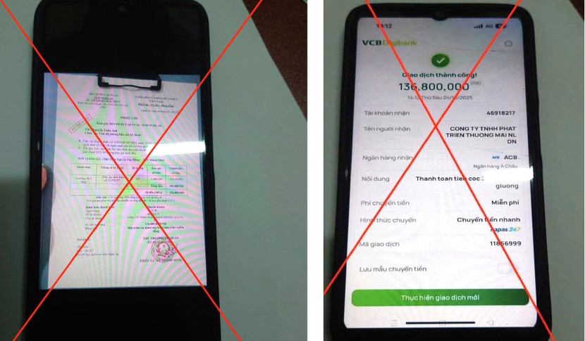 Đối tượng giả mạo biên lai chuyển tiền thành công và phiếu chi gửi cho ông H