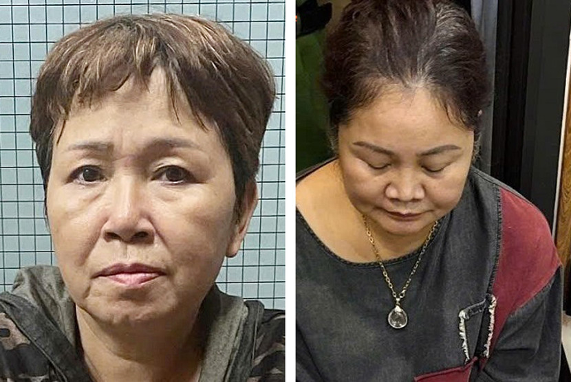 Nguyễn Thị Đào và Phùng Ngọc Bích tại cơ quan công an