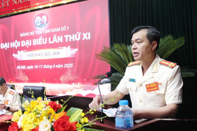 Đại tá Lê Mạnh Thanh Việt, Bí thư Đảng ủy, Giám thị Trại tạm giam số 1 phát biểu khai mạc Đại hội