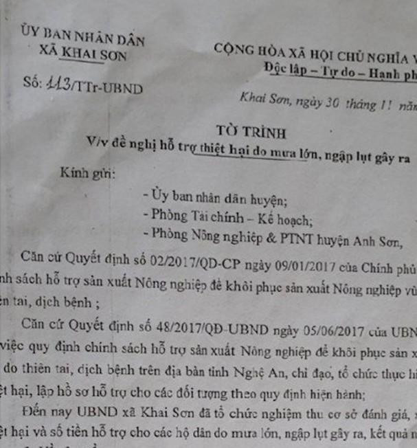 Năm 2020, UBND xã Khai Sơn đã có tờ trình hỗ trợ thiệt hại do mưa lũ