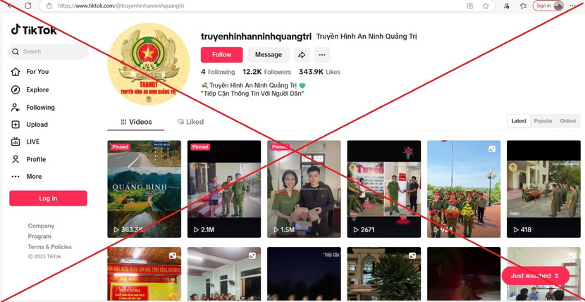 Trang Tiktok "Truyền hình An ninh Quảng Trị" giả mạo phát tán nhiều hình ảnh phản cảm